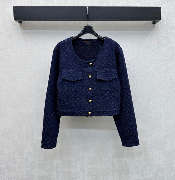 LV 26 Jacquard Denim Jacket Dark Blue in Cotton 372439