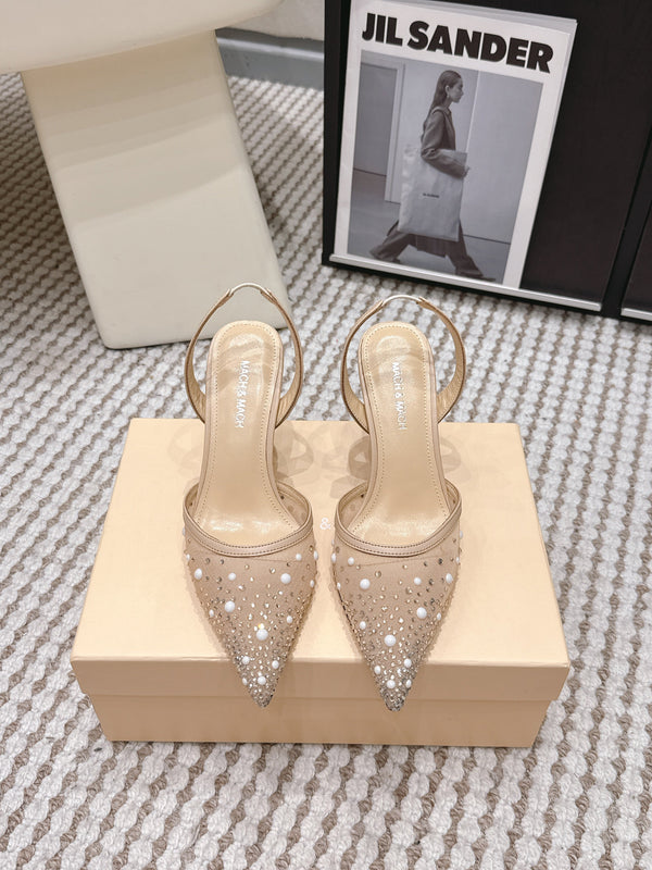 Mach & Mach 26 Pointed Toe High Heels 85 Crystal Nude Beige in Sheepskin 722817