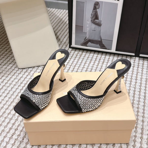 Mach & Mach Embellished Mules 95 Black in Leather Diamonds 722809