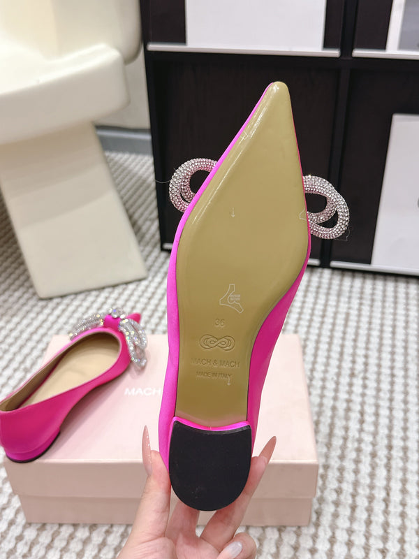 Mach & Mach 26SS Rhinestone Bow Flats Pink in Silk 722451