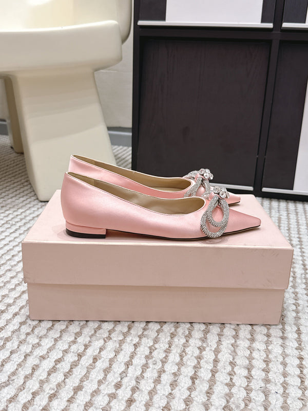 Mach & Mach 26SS Rhinestone Bow Flats Light Pink in Silk 722450