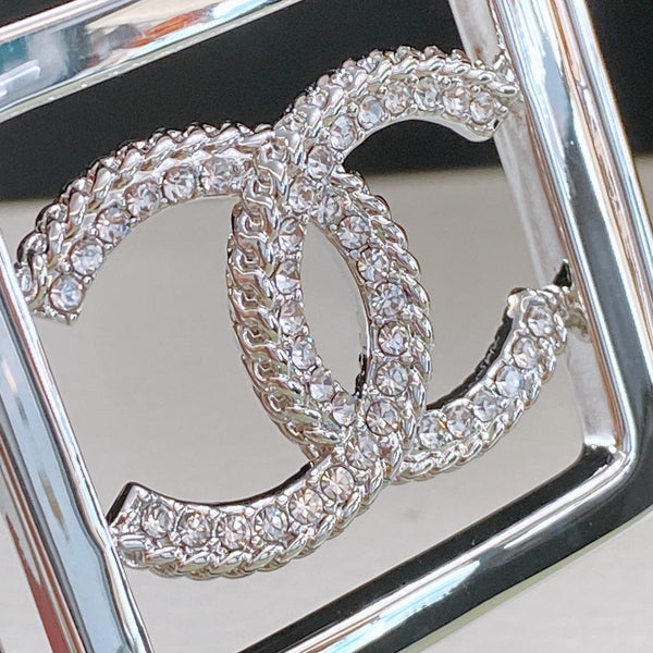 Chanel Rhinestones CC Square Buckle Belt Blue Silver in Calfskin 205353