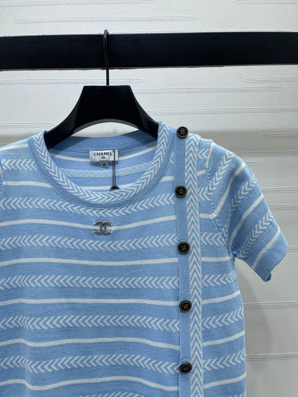 Chanel 26 Short-sleeved Top Blue in Nitrile Cotton 373097