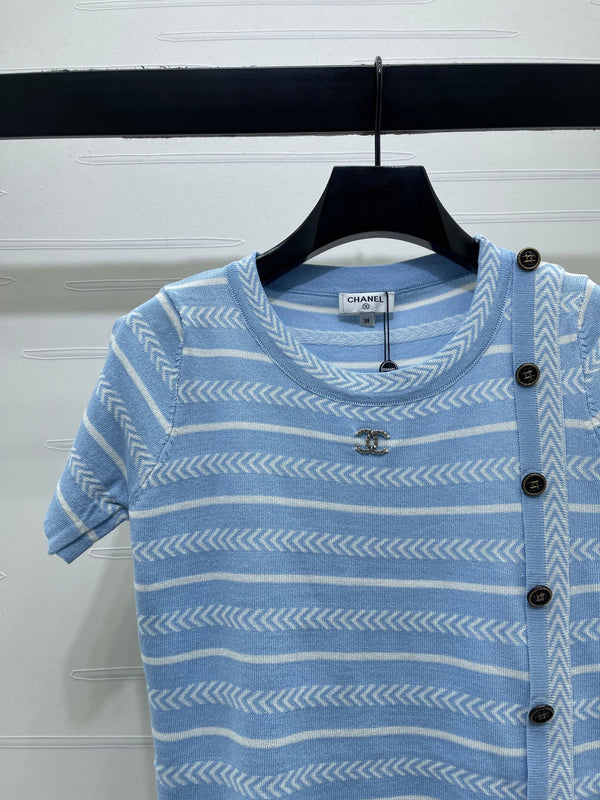 Chanel 26 Short-sleeved Top Blue in Nitrile Cotton 373097