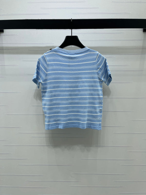 Chanel 26 Short-sleeved Top Blue in Nitrile Cotton 373097