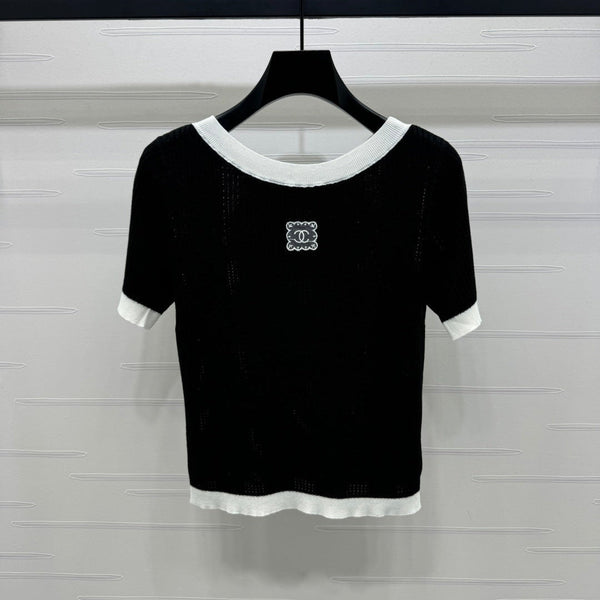 Chanel Short-Sleeve T-Shirt Black in Wool 373088