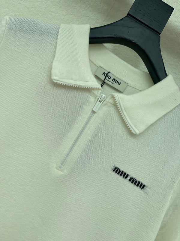 Miu Miu 26 Zip-up Polo Shirt in Wool 370566