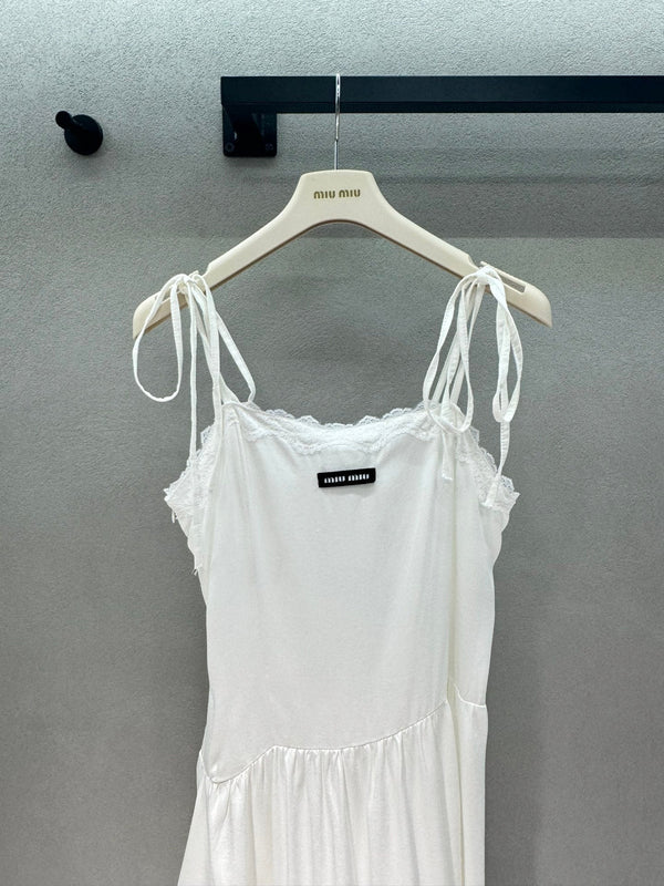 Miu Miu White Lace-up Dress in Cotton 369566