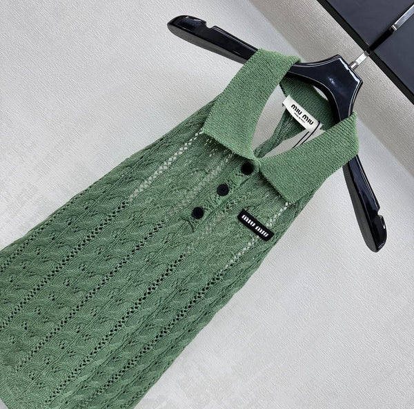 Miu Miu 26 Backless Knit Vest Green in Wool 366904