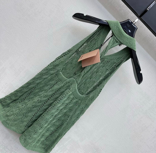Miu Miu 26 Backless Knit Vest Green in Wool 366904