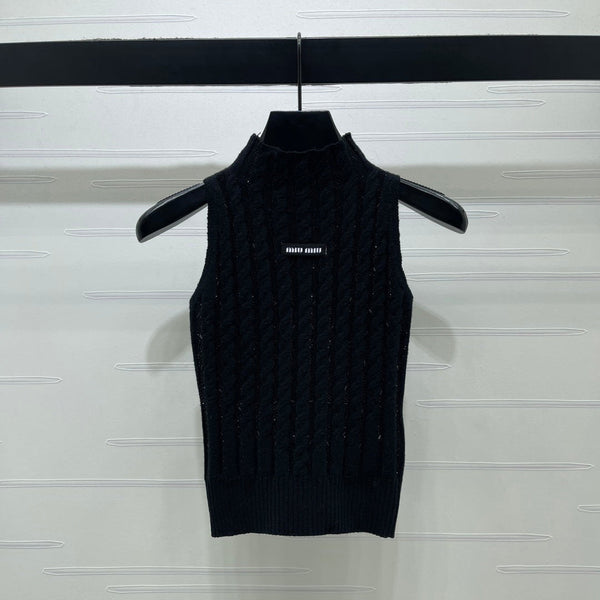 Miu Miu 26 Heavy-duty Cable Sleeveless Vest Black in Wool 366350