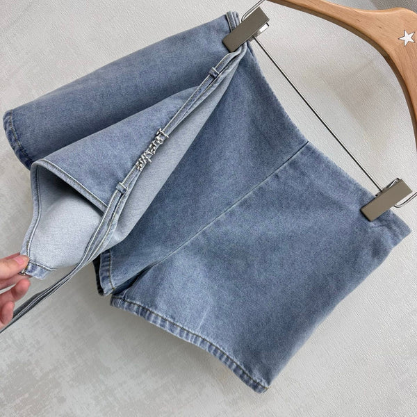 Loewe 26 Lace-up  Skirt Blue in YB Twill Cotton Denim 375337
