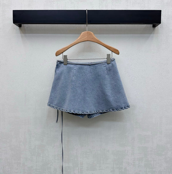 Loewe 26 Lace-up  Skirt Blue in YB Twill Cotton Denim 375337