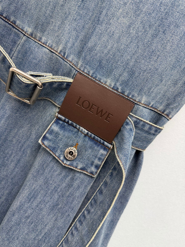 Loewe 26 Collared Short-Sleeve Denim Shirt Dress Blue in Cotton 373781