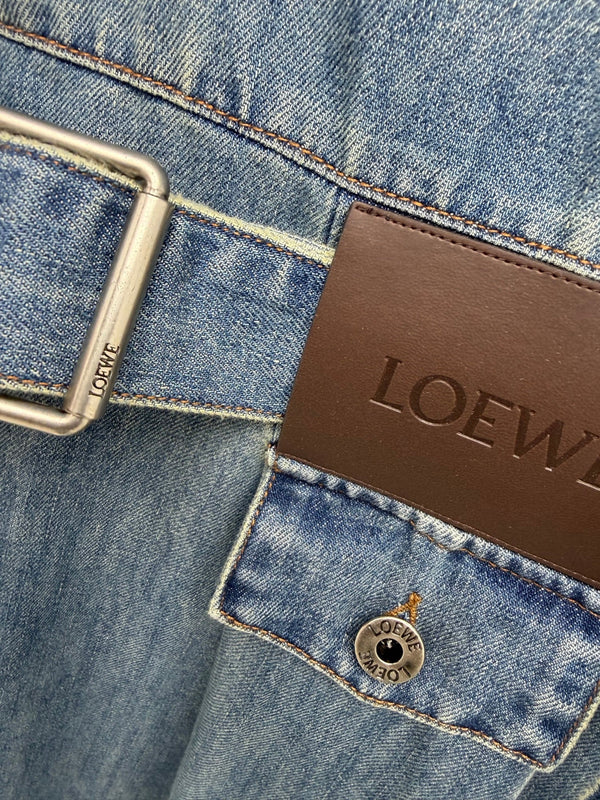 Loewe 26 Collared Short-Sleeve Denim Shirt Dress Blue in Cotton 373781