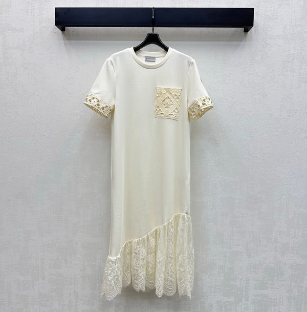 Moncler 26 Lace Patchwork Dress Beige in Cotton 366758