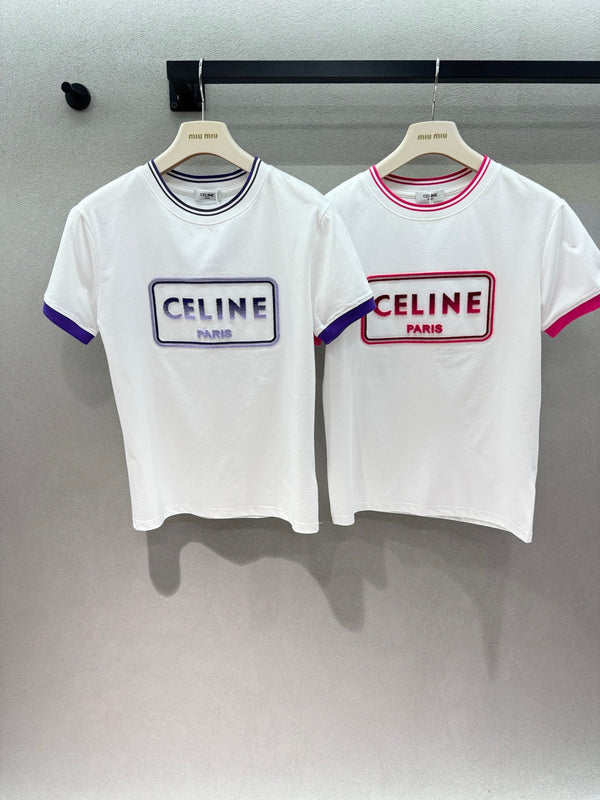 Celine Flocked Two-Tone T-Shirt in Polyester 375188