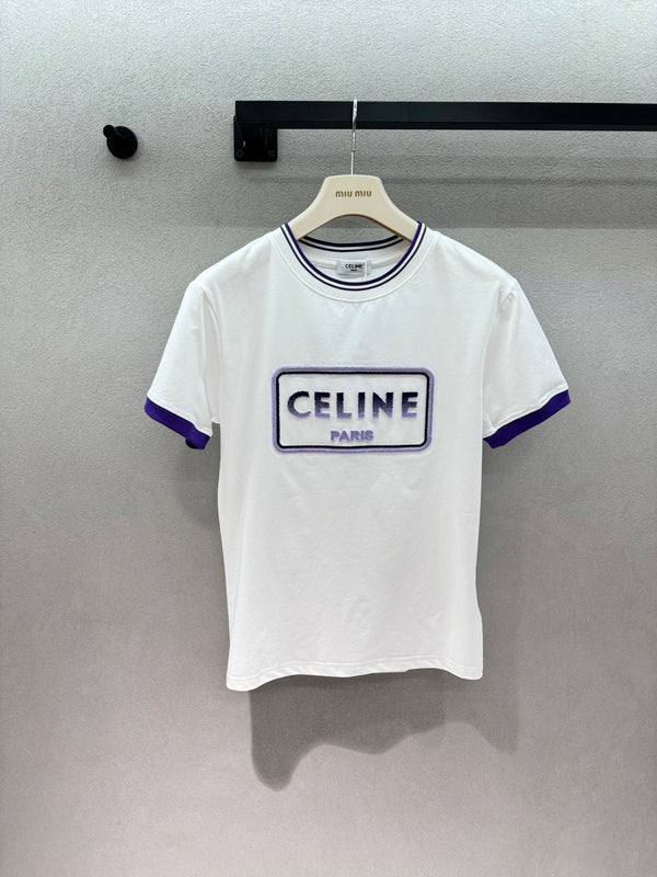 Celine Flocked Two-Tone T-Shirt in Polyester 375188