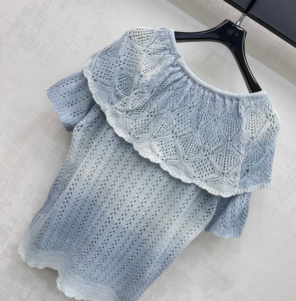 Dior 26 Patchwork Knit Top Blue in Wool 375295