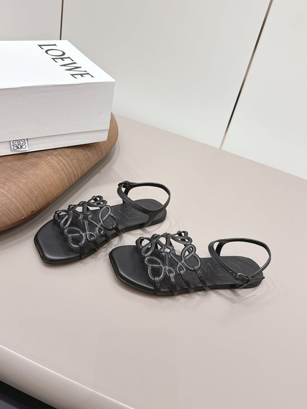 Loewe 26 Sandal Black in Sheepskin 738804