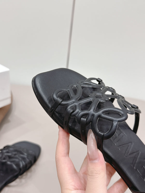 Loewe 26 Sandal Black in Sheepskin 738804