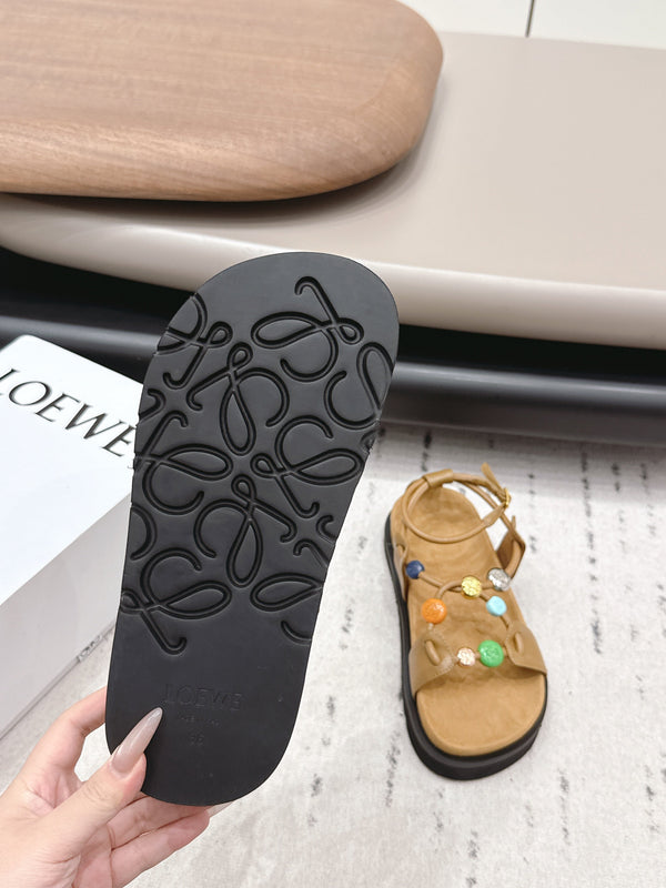Loewe x Paula's Ibiza Anagram Pebble Bead Sandals Light Brown in Sheepskin 738798