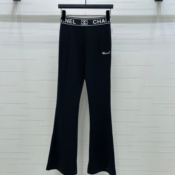 Chanel Webbing Letter Flare Pants Black in Rayon  376052