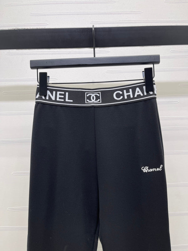 Chanel Webbing Letter Flare Pants Black in Rayon  376052
