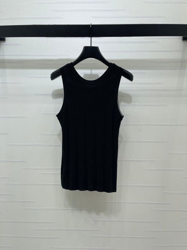 Chanel 2026 Vertical Ribbed Crew Neck Knit Vest Black in Knit Fabric 376042