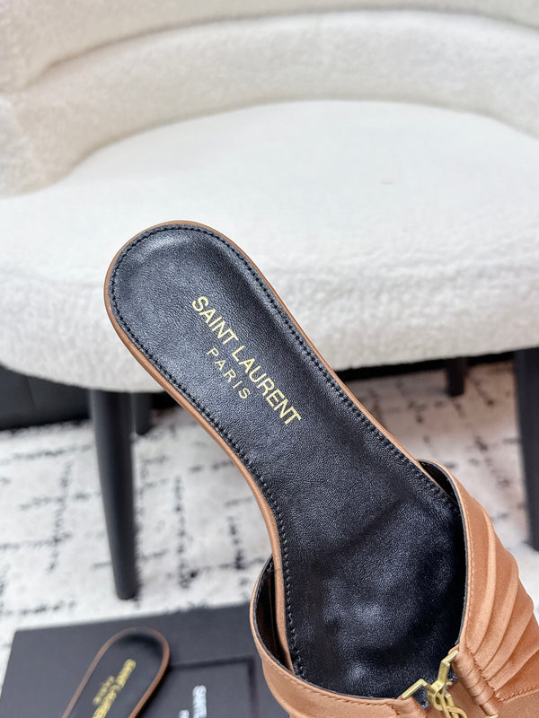 YSL Babylone Slides Brown in Silk 743653