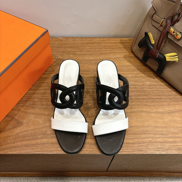 HM  Sandal 60 Black White in Calfskin 743966