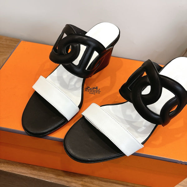 HM  Sandal 60 Black White in Calfskin 743966