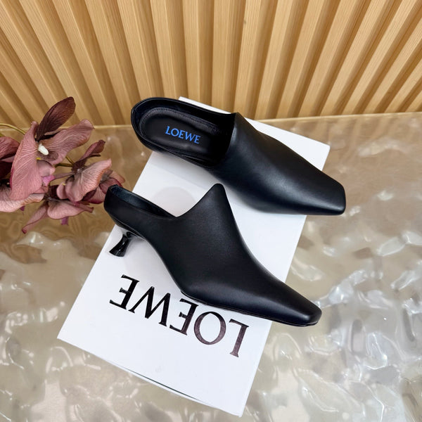 Loew Mule Slip-on Kitten Heel 45 Black in Sheepskin 749404
