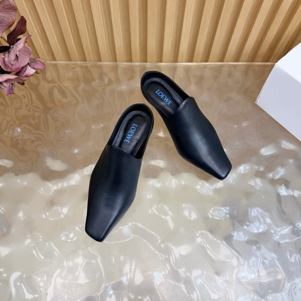 Loew Mule Slip-on Kitten Heel 45 Black in Sheepskin 749404
