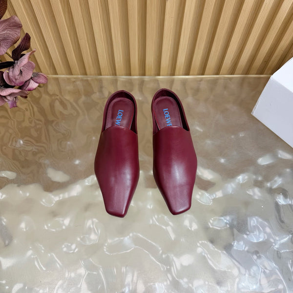 Loew Mule Slip-on Kitten Heel 45 Burgundy in Sheepskin 749403