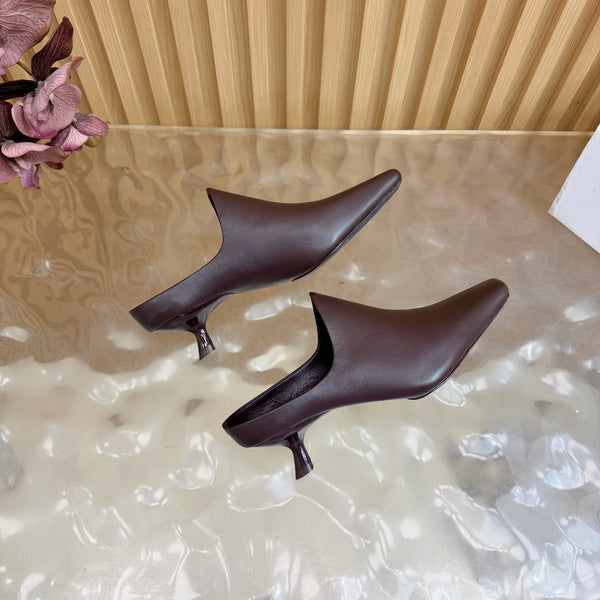 Loew Mule Slip-on Kitten Heel 45 Chocolate in Sheepskin 749402