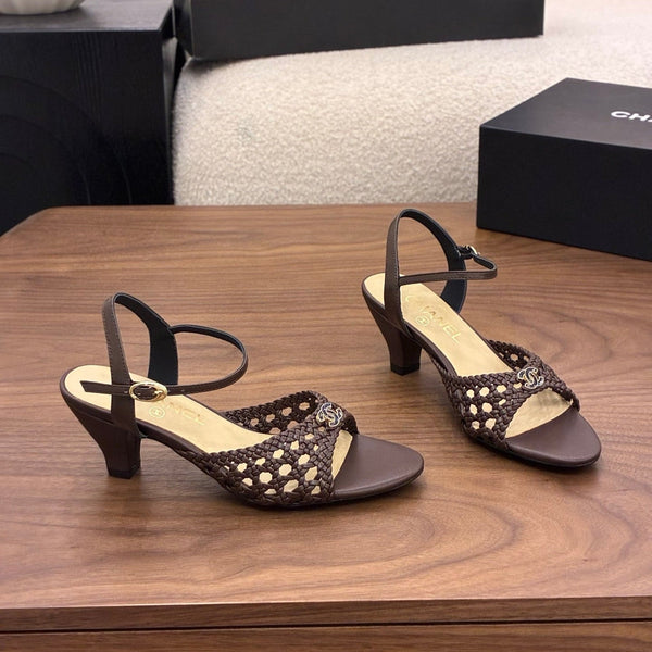 CC Ankle-strap Heeled 60 Dark Brown in Woven 747969