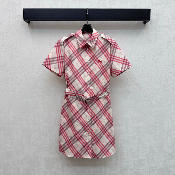 BBR Checkered Short-Sleeve Shirt Dress Pink in Polyester 378866