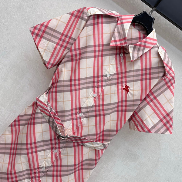 BBR Checkered Short-Sleeve Shirt Dress Pink in Polyester 378866