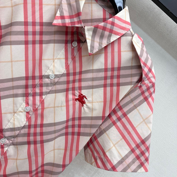 BBR Checkered Short-Sleeve Shirt Dress Pink in Polyester 378866
