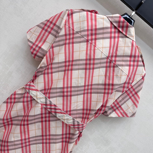 BBR Checkered Short-Sleeve Shirt Dress Pink in Polyester 378866