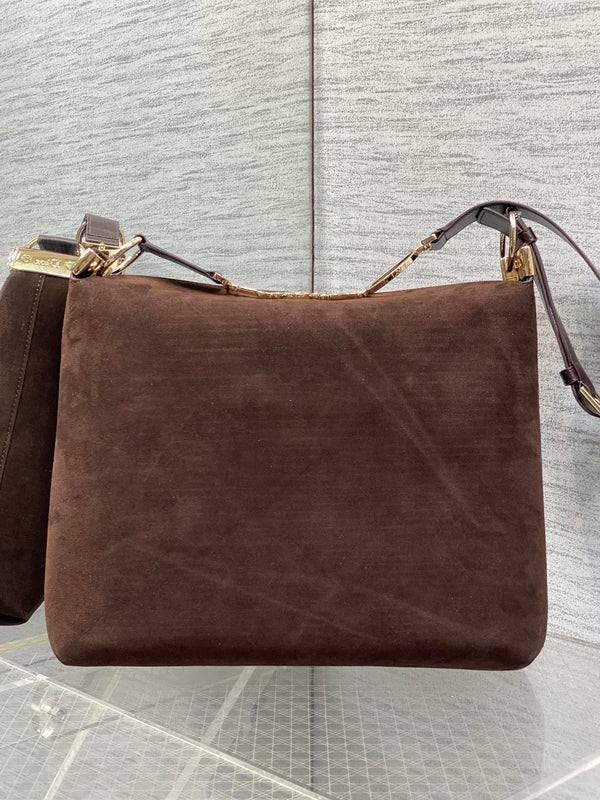 CD Diorly Bag 31.5cm Dark Brown in Nubuck Leather 286588