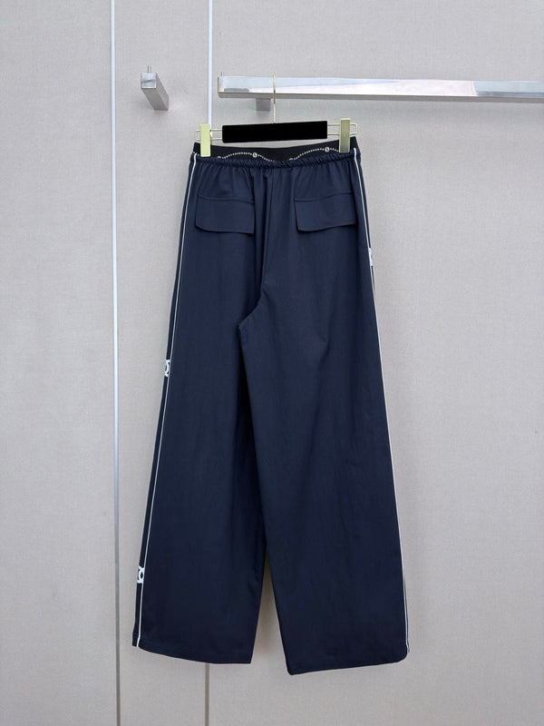CC Double C Logo Printed Wide-leg Pants Navy Blue in Nylon 379604