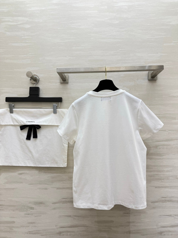 CC 26 Letter Logo Sequin T-shirt White in Cotton 379423