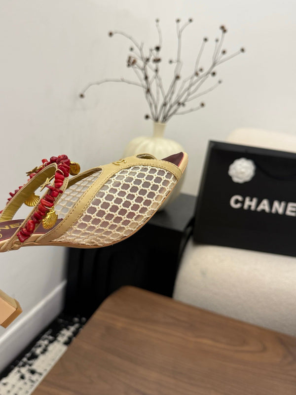 CC 26 Coco Beach Mules 80mm Beige in Mesh 757986