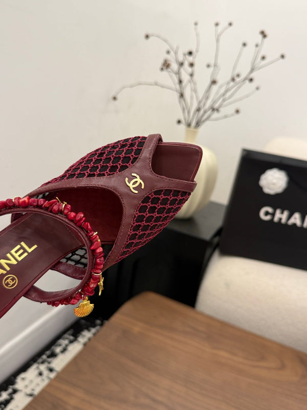 CC 26 Coco Beach Mules 80mm Burgundy in Mesh 757985