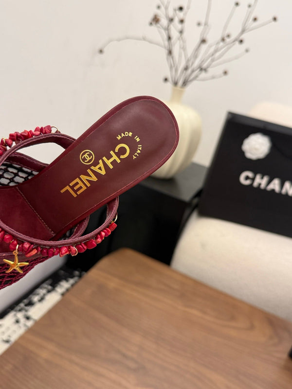 CC 26 Coco Beach Mules 80mm Burgundy in Mesh 757985
