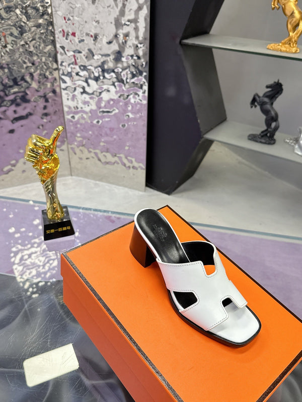 HM Sandal 90mm White Black in Cowhide 757931