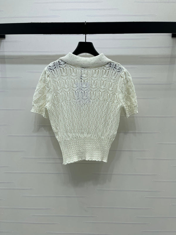 CC 26 Openwork Knit Short-Sleeve Top White in Wool Knitwear 380814
