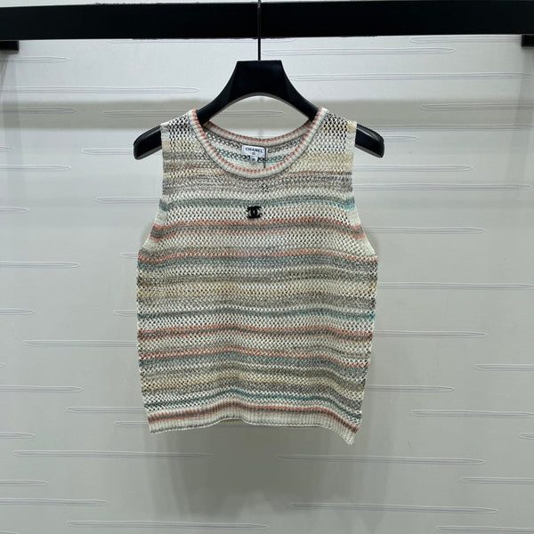 CC 26 Gradient Striped Hollow-Out Knit Vest Colorful in Nitrile Cotton